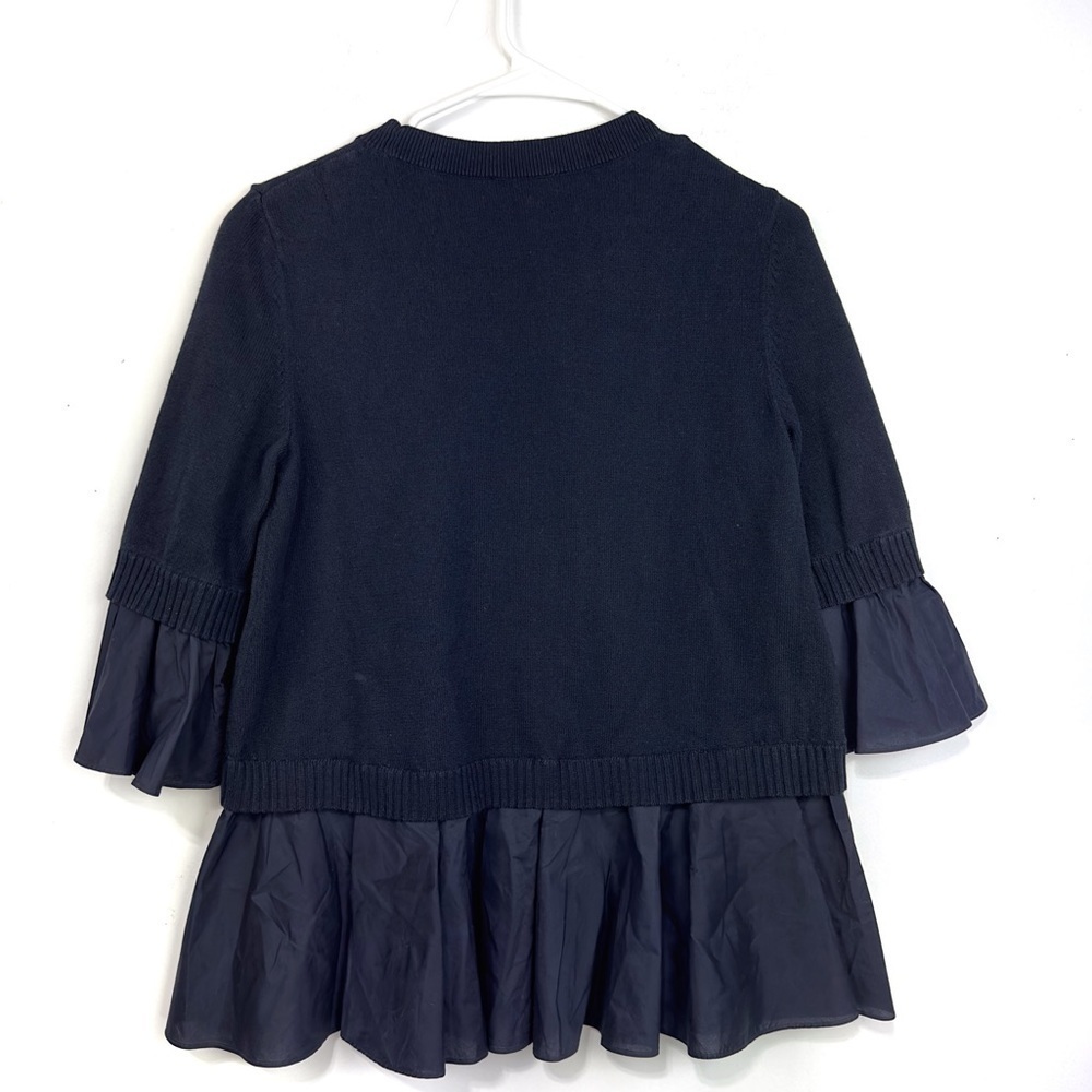 COS Navy Blue Mixed Media Knitted Sweater With Shirt Detail Ruffle Hem Size XS - Picture 5 of 9
